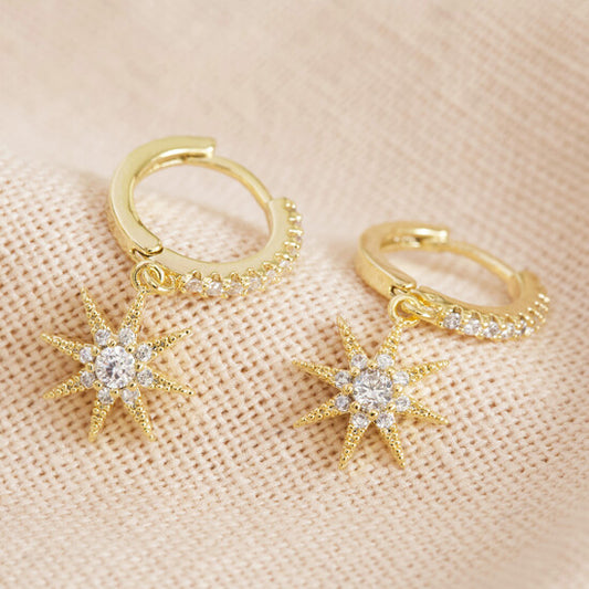 Lisa Angel Crystal Star Huggie Hoop Earrings in Gold