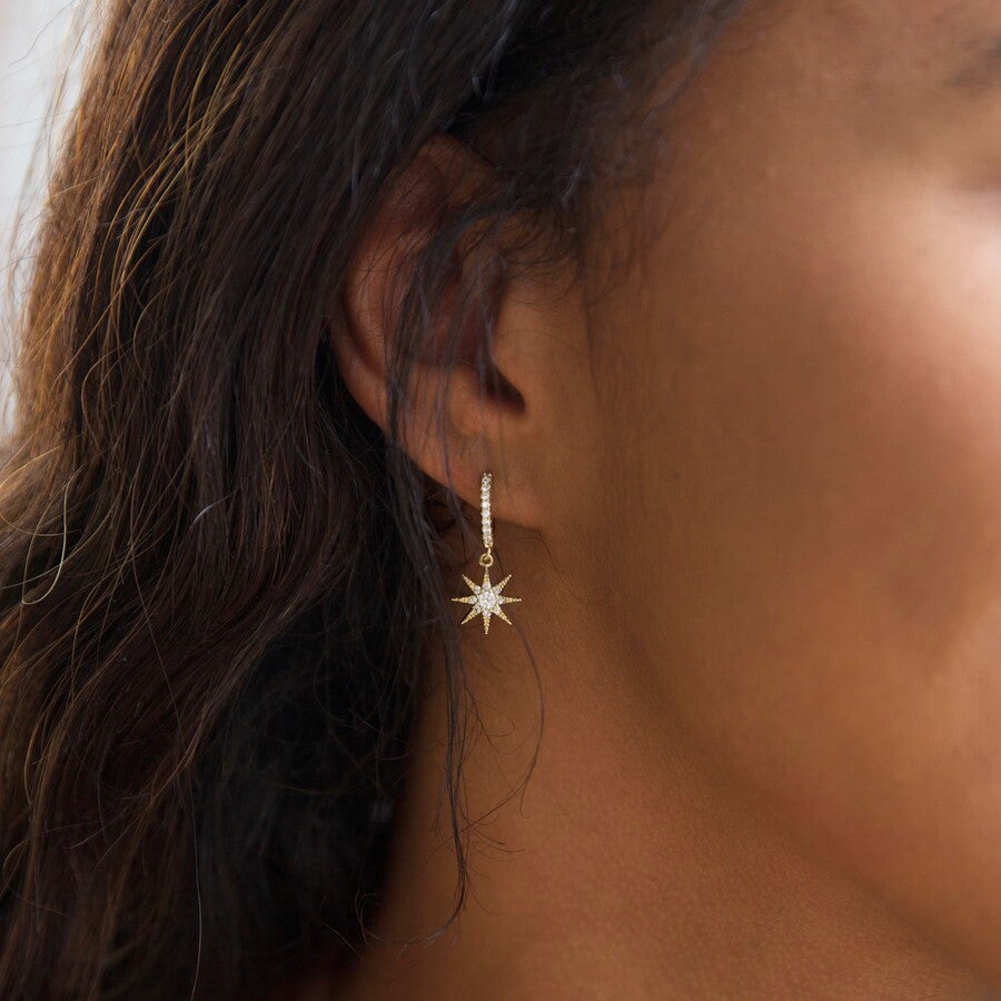 Lisa Angel Crystal Star Huggie Hoop Earrings in Gold