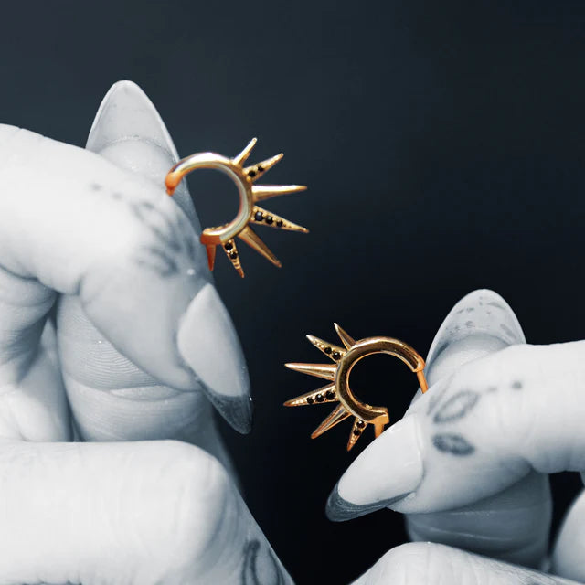 Scream Pretty Black Sun Spike Hoop Earrings 18k Gold Plated Sterling Silver