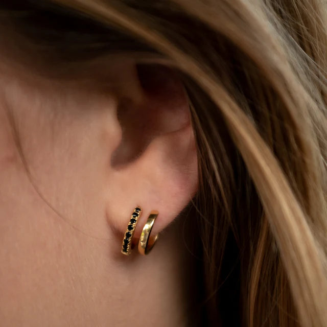 Scream Pretty Mismatched Double Huggie Earring Black Stone 18k Gold Plated Sterling Silver