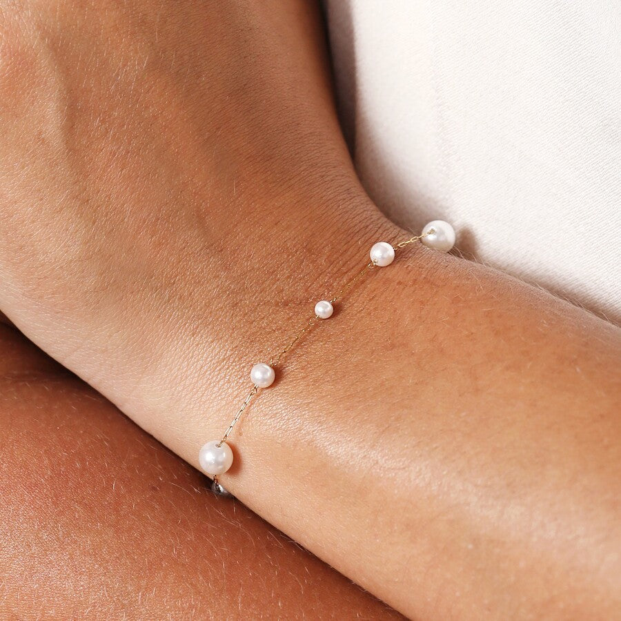 Lisa Angel Stainless Steel Mixed Pearl Chain Bracelet in Gold