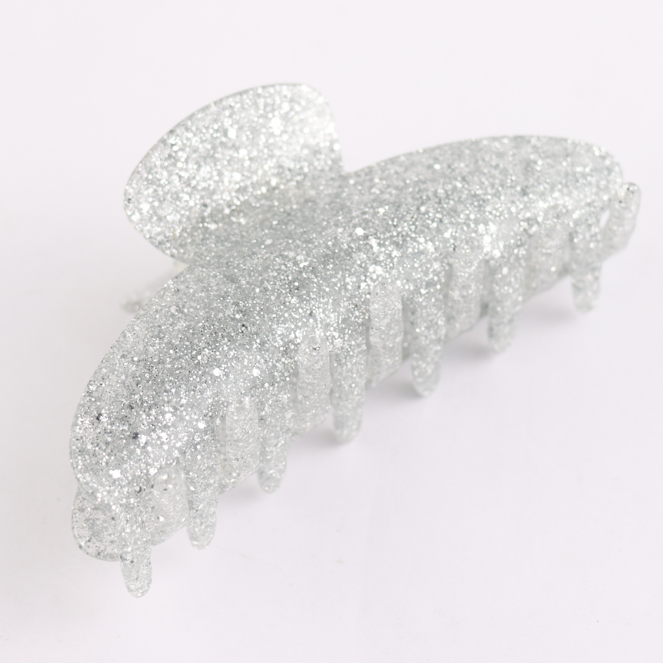 Glitter Hair Claw Clip Silver