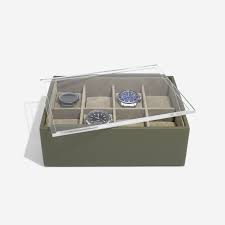 Stackers Mens Olive Classic Watch Box With Clear Display Lid