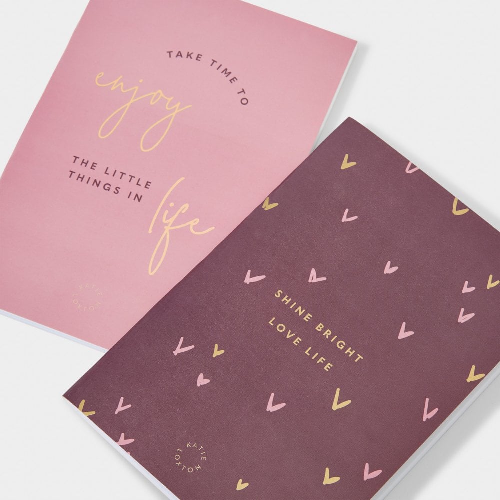 Katie Loxton Duo Notebooks Take Time To Enjoy The Little Things In Life Dark Pink Plum
