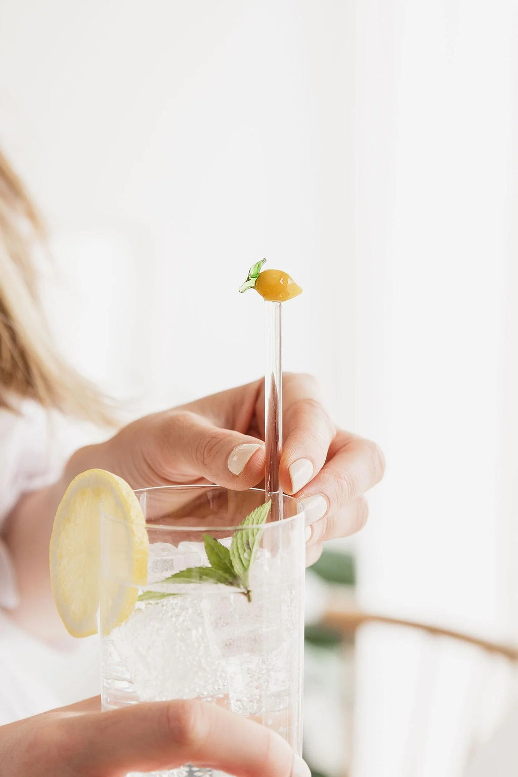 Glass Cocktail Stirrers Lemon Set of 4
