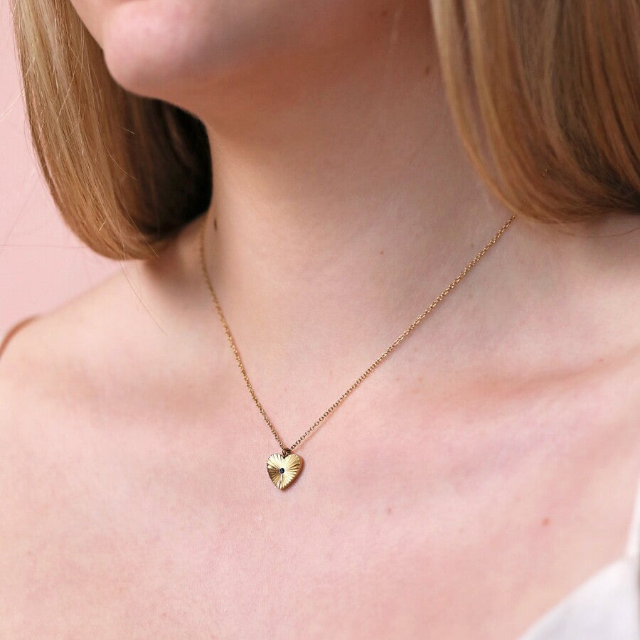Lisa Angel Gold Stainless Steel Crystal Antiqued Heart Pendant Necklace