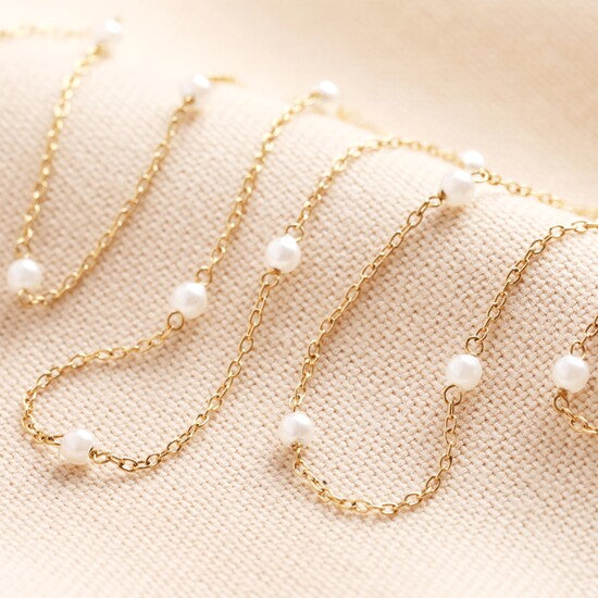 Lisa Angel Stainless Steel Pearl Chain Necklace in Gold