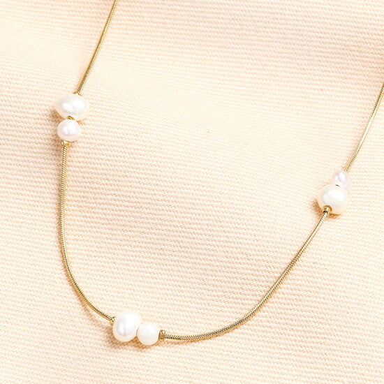 Lisa Angel Stainless Steel Pearl Snakechain Necklace Gold