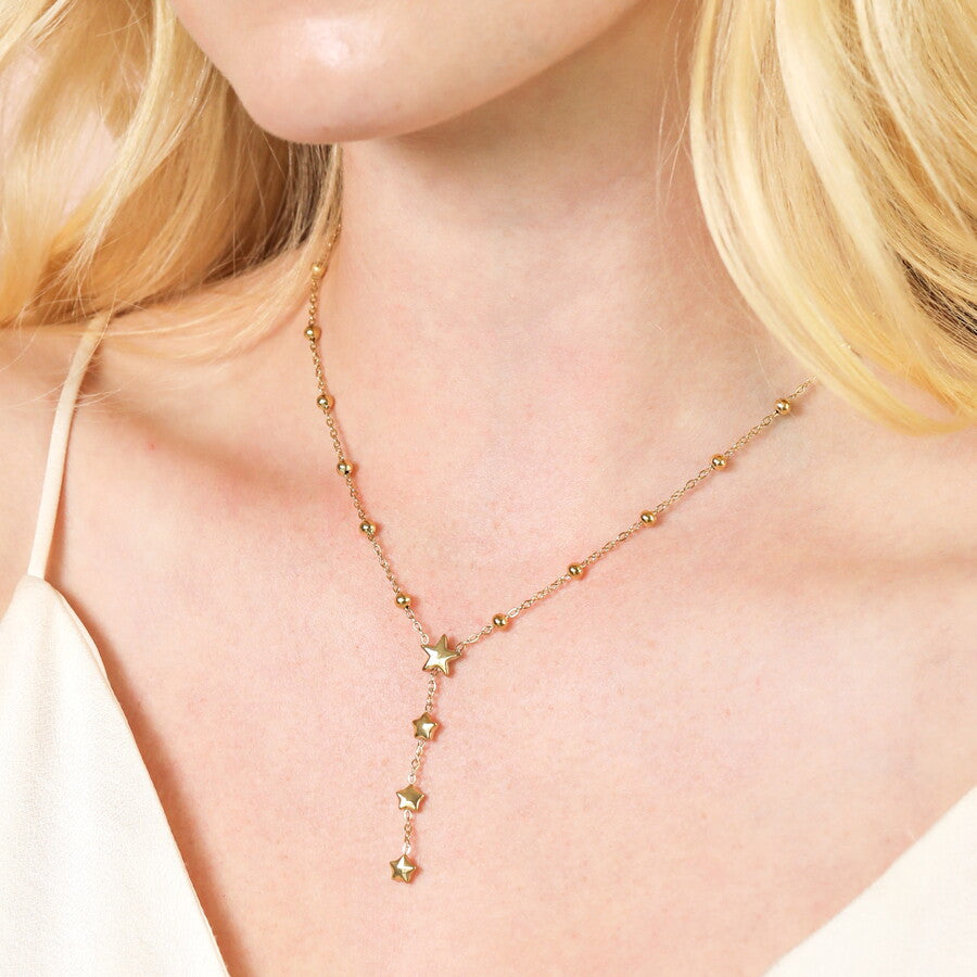 Lisa Angel Stainless Steel Star Lariat Pendant Necklace Gold