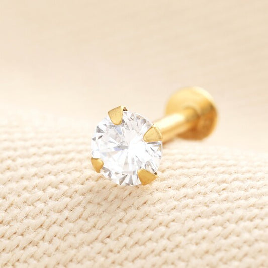 Lisa Angel Sterling Silver Diamanté Crystal Piercing Earring Gold