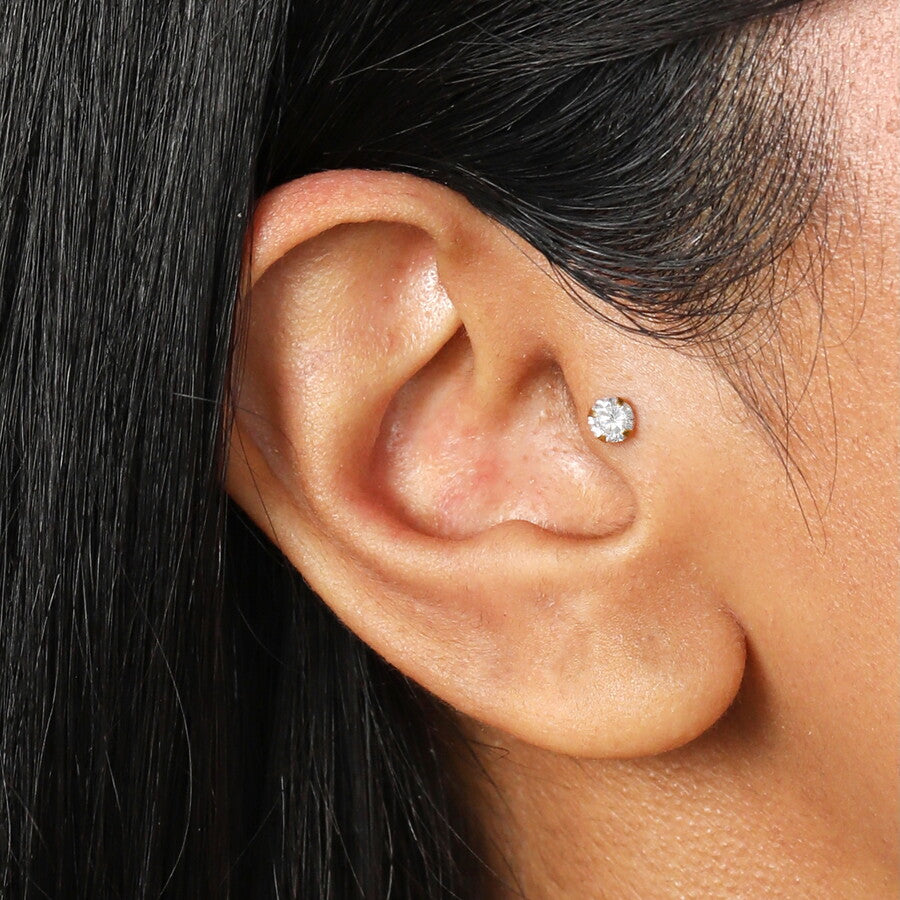 Lisa Angel Sterling Silver Diamanté Crystal Piercing Earring Gold