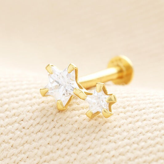 Lisa Angel Sterling Silver Crystal Double Star Earring Gold