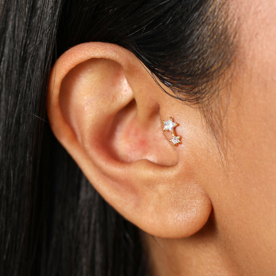 Lisa Angel Sterling Silver Crystal Double Star Earring Gold