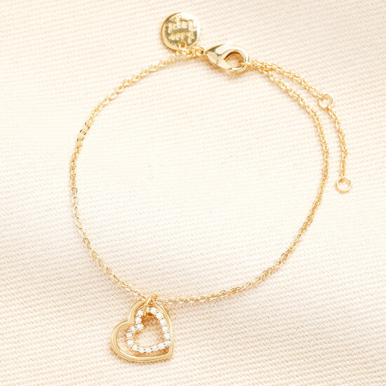 Lisa Angel Sterling Silver Interlocking Crystal Heart Charm Bracelet Gold