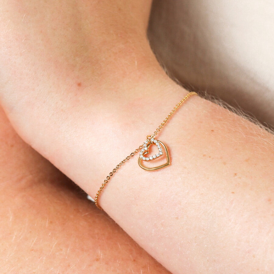Lisa Angel Sterling Silver Interlocking Crystal Heart Charm Bracelet Gold