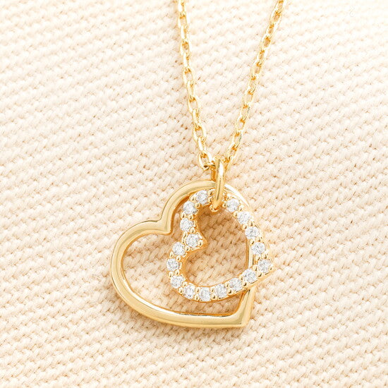 Lisa Angel Sterling Silver Interlocking Crystal Heart Pendant Necklace Gold