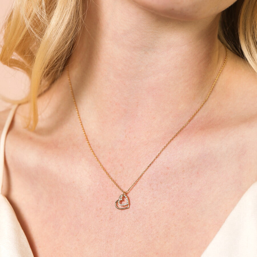 Lisa Angel Sterling Silver Interlocking Crystal Heart Pendant Necklace Gold
