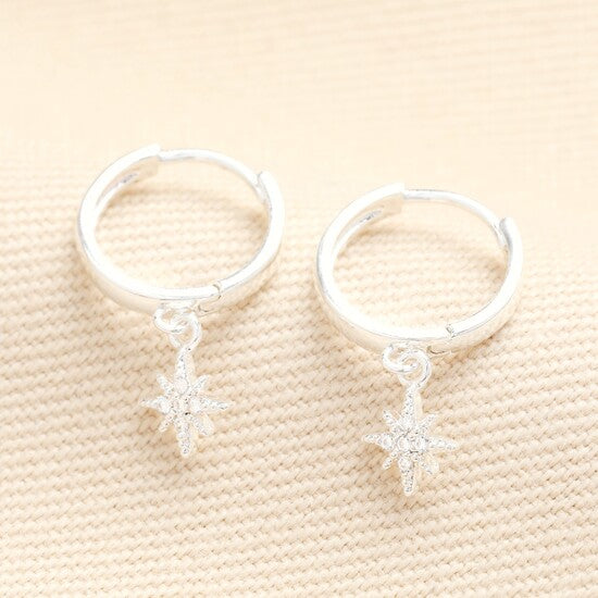 Lisa Angel Tiny Star Charm Huggie Hoop Earrings Silver
