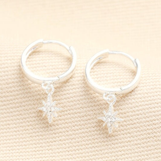 Lisa Angel Tiny Star Charm Huggie Hoop Earrings Silver