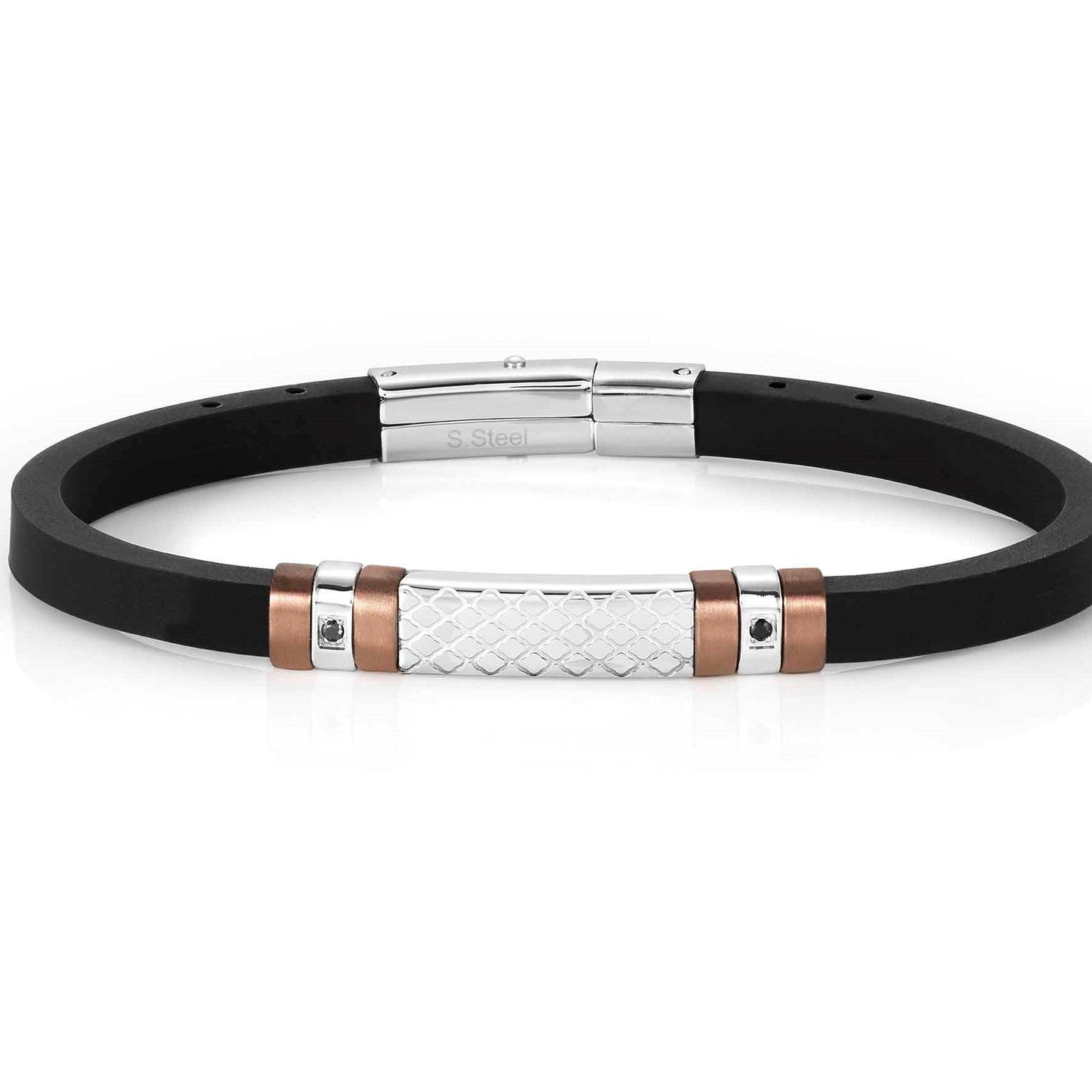 CITY bracelet steel, rubber, 2 cz, PVD finish Chocolate 028806/028