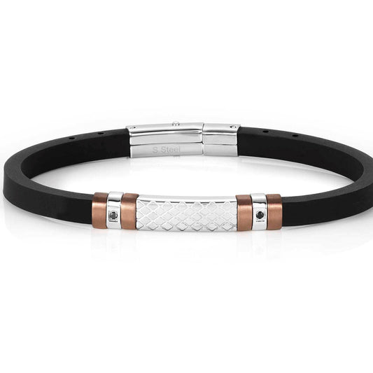 CITY bracelet steel, rubber, 2 cz, PVD finish Chocolate 028806/028