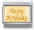 030121/09 Classic ENGRAVED SIGNS s/Steel,bonded yellow gold Happy Birthday