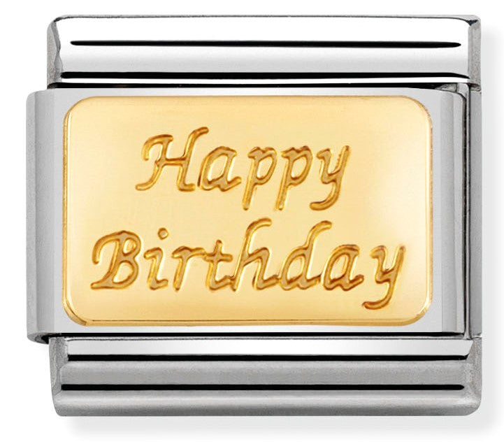 030121/09 Classic ENGRAVED SIGNS s/Steel,bonded yellow gold Happy Birthday