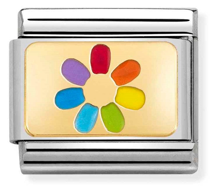 030263/20 Classic PLATES steel,enamel,yellow gold Rainbow flower