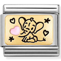 030289/03 Classic PLATES,St.steel,enamel,18k gold Pink elephant