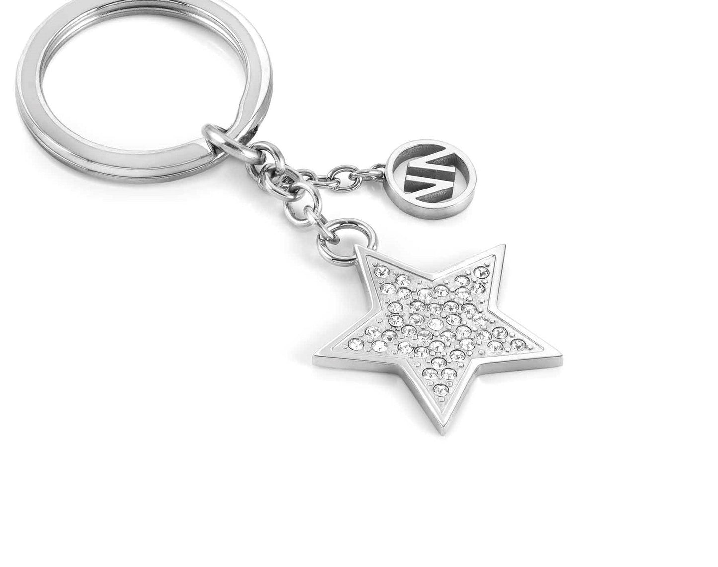 KEYRINGS key ring in steel and crystals (007_Star)
