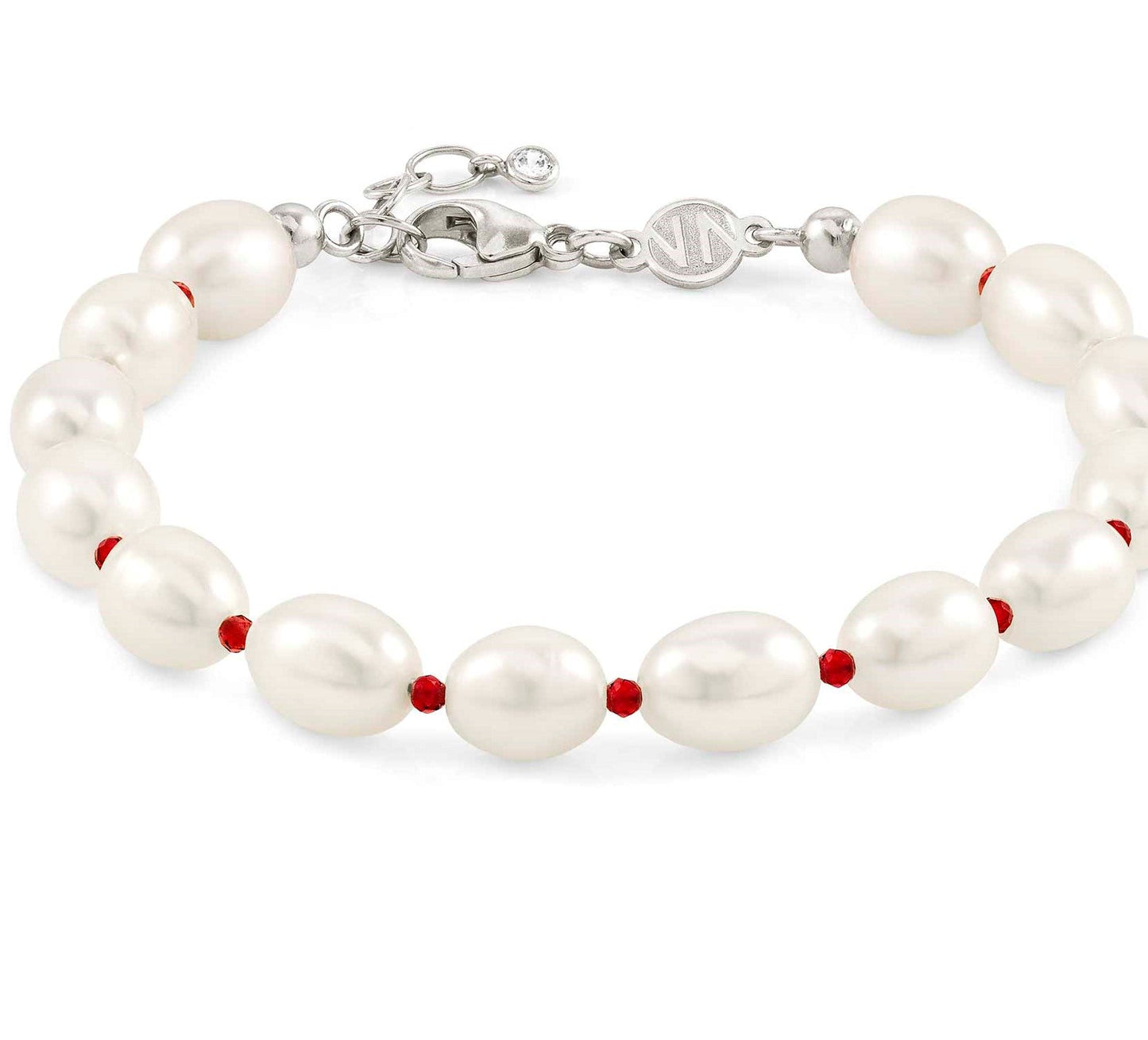 148901/053 KATE bracelet,925 silver,white pearls & stones,RED Silver fin,