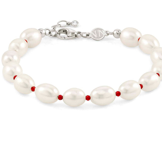 148901/053 KATE bracelet,925 silver,white pearls & stones,RED Silver fin,