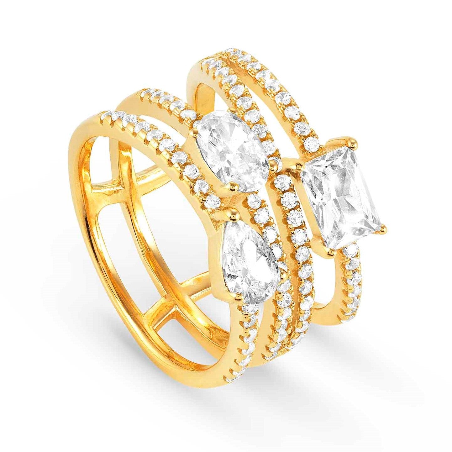 COLOUR WAVE ring  925 silver,CZ, WHITE Fin. Yellow gold Size17 149800/014/008