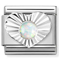 330508/07 Classic STONES, steel, DIAMOND HEART 925 silver WHITE OPAL