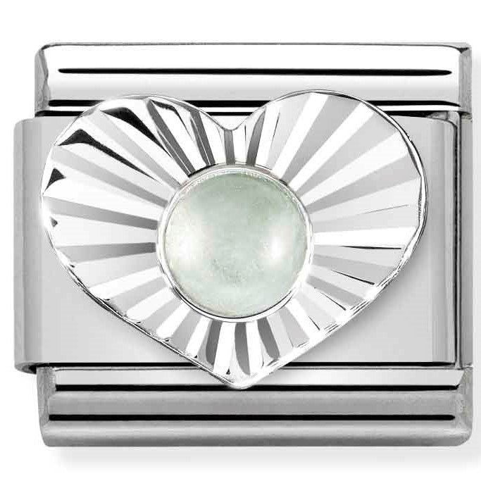 330508/31 Classic STONES, steel, DIAMOND HEART 925 silver Milky acquamarine