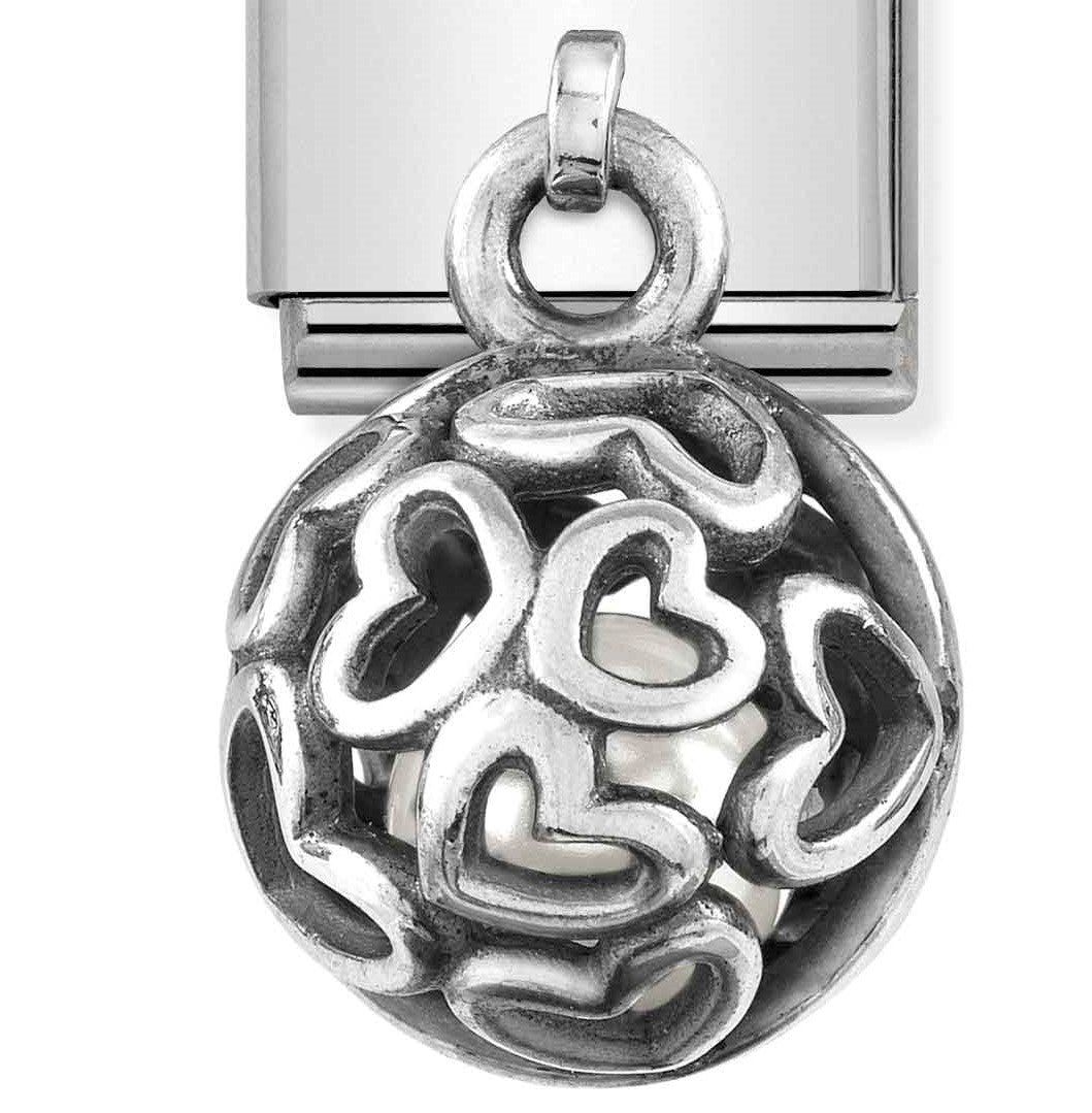 331810/01 Classic CHARMS ROUND CAGES steel, 925 silver & stones,Hearts WHITE PEARL