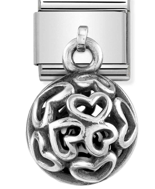 331810/02 Classic CHARMS ROUND CAGES steel, 925 silver & stones BLACK AGATE Hearts