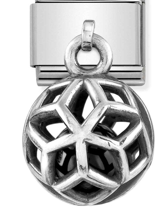 331810/04 Classic CHARMS ROUND CAGES steel,925 silver & stones BLACK AGATE rhombuses