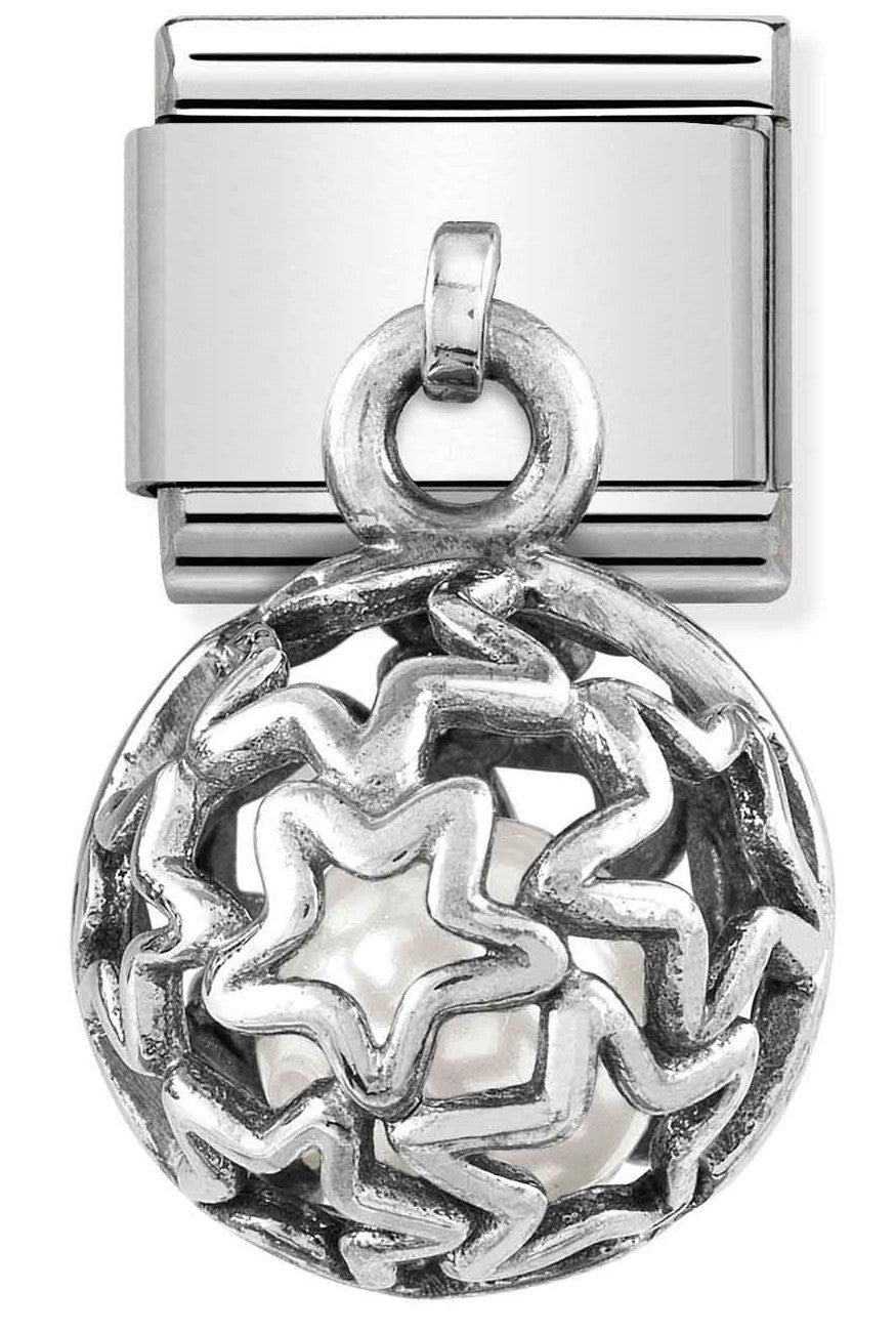 331810/07 Classic CHARMS ROUND CAGES S/steel,925 silver & stones,WHITE PEARL stars