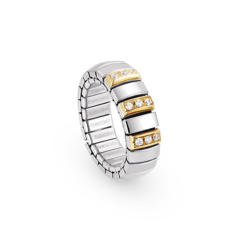 EXTENSION N.Y. ring (S) in stainless steel with 18k gold and Cubic Zirconia (001)