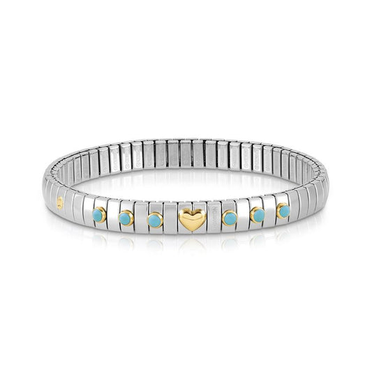 XTE Steel Bracelet & 18ct Gold Heart + 6 Turquoise (003)