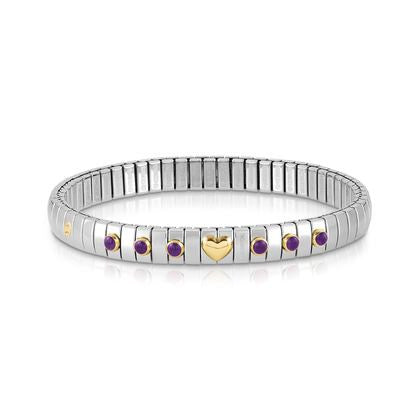 XTE Steel Bracelet & 18CT Gold Heart + 6 Amethyst (013)