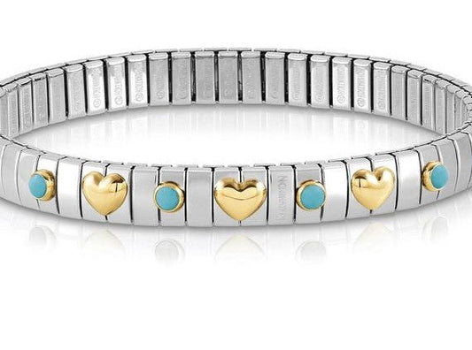 XTE Steel Bracelet,18ct Gold Hearts,4 Turquoise 044610/003