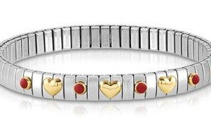 XTE Steel Bracelet & 3 x18ct Gold Hearts + 4 Red Coral (005)