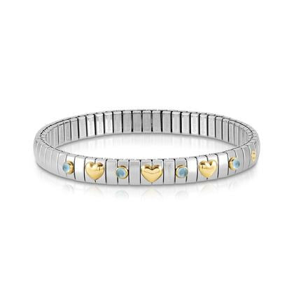 XTE Steel Bracelet & 3 x18ct Gold Hearts + 4 Blue Topaz (025)