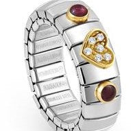 XTE Steel & 18ct Gold Ring CZ Heart + 2 Garnet Stones (014)