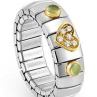 XTE Ring Steel & 18ct Gold Ring CZ Heart + 2 Peridot Stones (016)