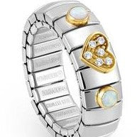 044611/022 XTE Ring Steel & 18ct Gold Ring Heart & White Opal