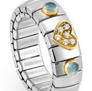 XTE Ring Steel & 18ct Gold Ring Heart & 2 Light Blue Topaz (025)