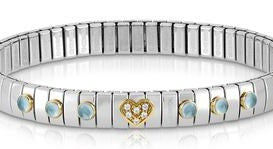 XTE Steel Bracelet & 18ct Gold heart with cz & 6 Light Blue Topaz